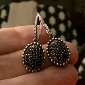 Natural Black Spinel 925 Silver Drop Earrings